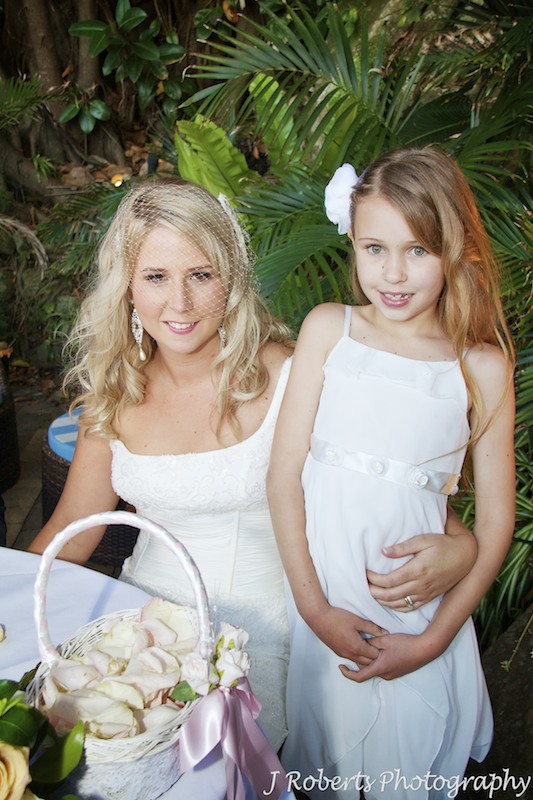 Bride with step daughter after ceremony - wedding photography sydney
